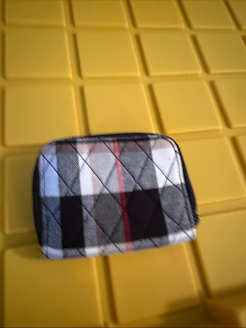 Vera Bradley Quilted Plaid Mini Wallet in Black White Red